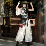 Pavilion Original Design Chinese Style Improvement Han Elements Of Women's Top Trousers Waist Seal Necklace Set9563