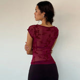 Mesh Perspective Hottie Retro Print Short-Sleeved T-Shirt Girl Ins Summer New Set Of Clothes DJPT