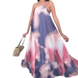 2024 Women's Sling Tie-Dye Purple Print Loose-Back Sexy Dress