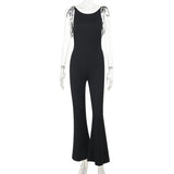 Suspension Striped Bareback Knitted Knitted Black Pickpoo Trousers Woman DJPT