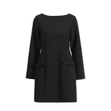 Temperament Simple Style Dress 2025 Spring And Summer New Round Collar Bow Pocket Design A-Character Dress