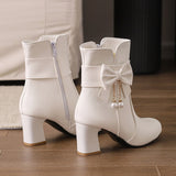 Size Women's Shoes Bows Coarse And Short Boots Women's Korean Version Of High Heel Boots High Quality Shoes