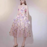 And Summer 2025 Color Three-Dimensional Flower Embroidery Mesh Splicing Bra Dress Dress Dress Woman