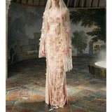 Super Fairy Flower Net Dress Romantic Chic Waist Fishtail Sling Skirt 2024 New