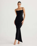 Sexy Fashion Showback Solid-Color Banquet Body-Body-Back-Up-Slinged Sling Dress