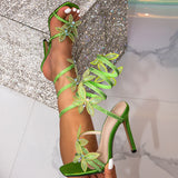 With A Snake-Shaped Winding Dew Water Drill Flashing Bow And High Heel Sexy Sandals Women's Shoes High Quality Shoes