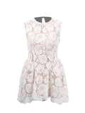 Elegant Style Lace Flower Sleeveless Short Dress 2025 New Round Neck Waist High-Waisted Dress Women's Summer