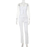 Sexy Lace Hollow Hanging Neck Top Trousers Girl 2025 Hot Girl DJPT