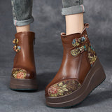 Layer Of Cow Skin National Style Characteristics Of Leisure Thick Background Ms. Comfortable Cotton Autumn And Winter Color Leather Ms. Martin Boots High Quality Shoes