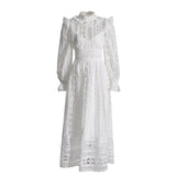 Court Dress Women's Dress Spring 2025 New Collar Lace Long Sleeves Embroidered High-Waisted Long Dress