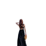 Neck V Collar Bare Back Chiffon Dress Women Summer Skinny Beach Dress Seaside Vacation Travel Super Fairy Long Skirt