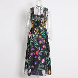 Temperament Elegant Wind Printed Dress 2025 Summer New Square Collar Nail Beads High-Belt Strap Sling Skirt