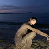 Seaside Vacation Sanya Travel Wearing Clothes Sexy Bare Back Sling Beach Dress Woman