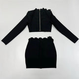 Fashion Nail Drill Bandage Set Half-High Collar Long Sleeve Top Cover Two Sets Of Women's Clothing