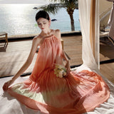 Folded Neck Dress Women's New Summer Loose Sleeveless Large Dress Super Fairy Irregular Dress