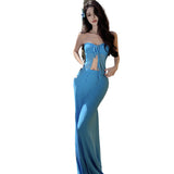 Bra With Sexy Resort Wind Seaside Hottie Long Dress Bag Hip Skirt Set Summer