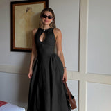 Summer 2025 New Fashion Mid-Sleezy Dress Temperament Sexy Hollow A Dress Woman DJPT