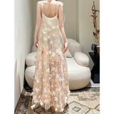 Fairy Multicolored Flower Netɴ Dress 2024 New Dream Sweet Sleeveless Suede Dress