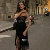 Knitted Lace Sling Dress Summer Women's Fashion Sexy Black Dress Dress DJPT