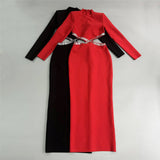 New Sexy Hollow Nail Drill Long Sleeve Banded Studded Temperament Dress Dress Dress
