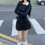 Style Fake Two Shirt Skirt Women Autumn And Winter Hot Girls Splicing Shirt Collar Dress Slim Thin 100-Fold Skirt