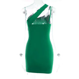 Summer New Slanted Shoulder Dress Sexy Solid Color And Body-Swearing Slanted Shoulder Dress Woman DJPT