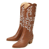 2025 New Coarse And Western Cowboy Boots Embroidered Sleeves Of Knight Boots Retro Mid-Clinity Boots High Quality Shoes