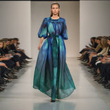 Court Style Dress 2025 Spring New Round Lantern Sleeves Gradually Swing Mid-Long Dress Women's Dress