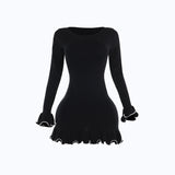 Autumn 2025 New Temperament Claming Wave Roll A Long Sleeve Weaving Dress Woman DJPT