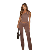 2025 Spring New Slanted Shoulder Strap Open Umbilical Repair Trousers Suit Woman DJPT