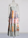 Spring Women's Dress 2025 New Retro Graffiti-Print Linen Sling Dress