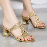 New Water Drill Cool Slippers Women's Summer Fashion Wear Diamond Anti-Slip Leather Rough And Slippers Outside Wear High Quality Shoes