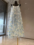Dress Temperament C High Value Light Luxury 2025 Spring And Summer New Heavy Industry Three-Dimensional Flowers Mesh Dress Dress Woman