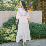 Tibet Tourism Wearing Skirt Heavy Industry Hollow Design White Dress Seaside Sanya Travel Beach Dress