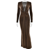 And Winter Fashion Sexy Deep V Tie Ribbon Dress New Babes Open Fork To Repair Dress HZ0628