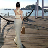 Style Sexy Hottie Suit Female V-Neck Hanging Neck Sling Vest High-Waisted Long Skirt Two Sets