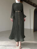 Muslim Folding Loose-Fashiony Sleek Solid-Colored Dress For Summer 2024