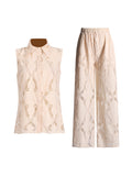 Literary And Art Casual Style Suit 2025 Spring New Collar Embroidered Sleeveless Shirt Trousers Two Sets Of Women