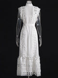 Retro Niche Design 2025 Summer Collar Sleeveless Hollow Perspective Design Solid Color Long Dress Dress Women's