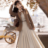 Design Haitang Whisper China Fenghan Element College Wind Coat Shirt Sling Skirt Set 6705