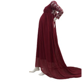 Woman Sexy Front Circle Long-Sleeved Flowers L Splicing Chiffon Skirt Pregnant Woman Photo Skirt 1174 Maternity