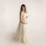 Women's Cotton Splicing Mesh Yarn Strap Pregnant Woman Drag Dress Photo Mop Floor Dress 1151 Maternity