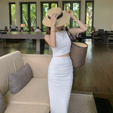 Temperament Suit Women's Short Sleeveless Vest Top High Waist Open Body Skirt Two Sets Of Tide
