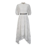 Elegant Style Dress 2025 New Round Collar Bubble Bubble Sleeve Lace Belt Fashion High-End Dress