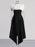 Elegance Elegance Wind 2025 Summer New Black And White Colliderable Cloaked Fork Dress Woman