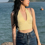 Holiday Breeze Hottie Sexy Hanging Neck Folding Vest Woman 2025 Summer New Trend Blouse DJPT