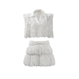 Lace Hollow Famous Style Suit 2025 New Women's Summer Shirt + Ultra-Short Skirt Solid Color