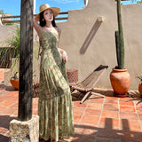 A Sense Of Seaside Vacation Wearing A Picture Of Bohemian Print Chiffon Sling Dress With A Thin Dress