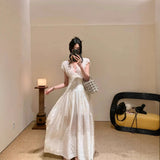 Embroidered V-Necked White Dress