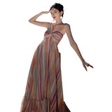 Vacation To Wear Seaside Photo Clothes Super Fairy Hanging Neck Stripe Dress Summer